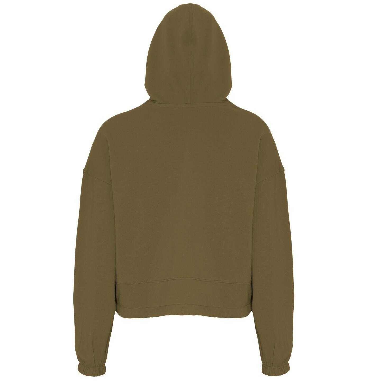 Womens/Ladies Cropped Oversize Hoodie (Olive Green) 2/3