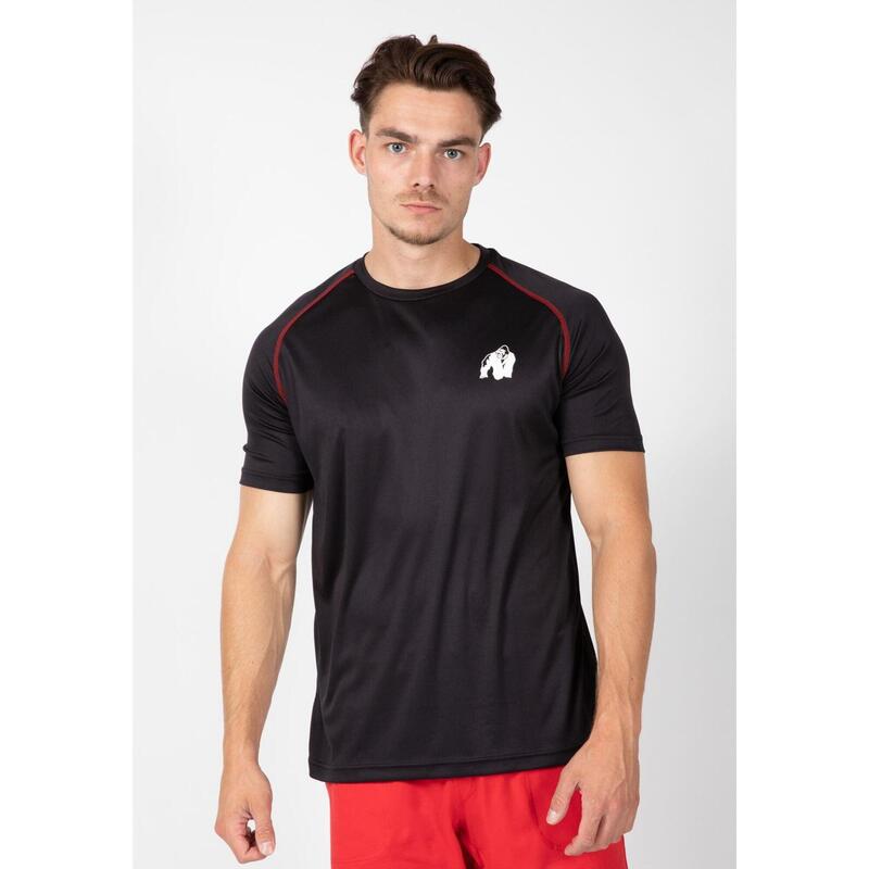 Camiseta Musculación Manga Corta Hombre GORILLA WEAR Performance Negro Rojo