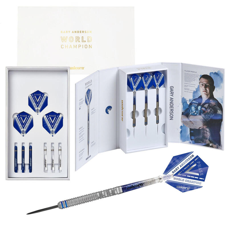Unicorn jeu de fléchettes Phase 5 Gary Anderson steeltip 23 grammes bleu