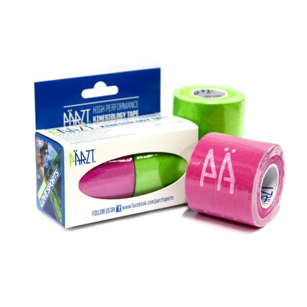 Double Rolls (2×2.75mX5cm) Cotton Kinesiology Tape (Apple Green + Pink)