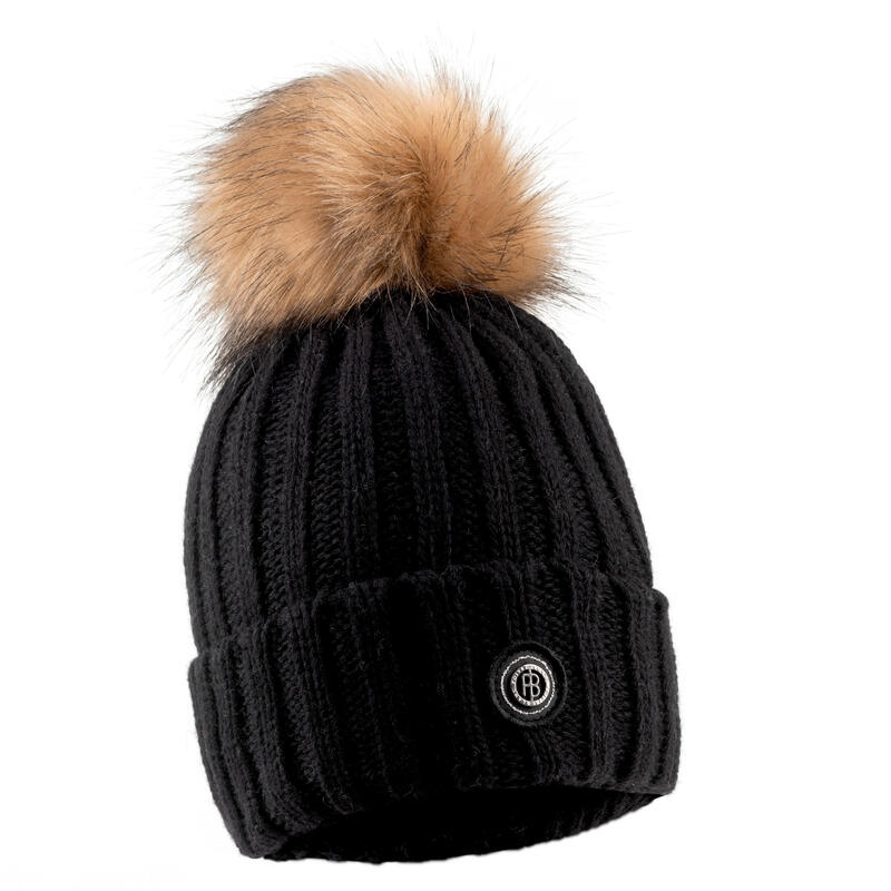 Bonnet Côtelé Avec Pompon Poivre Blanc 6182 Black Femme