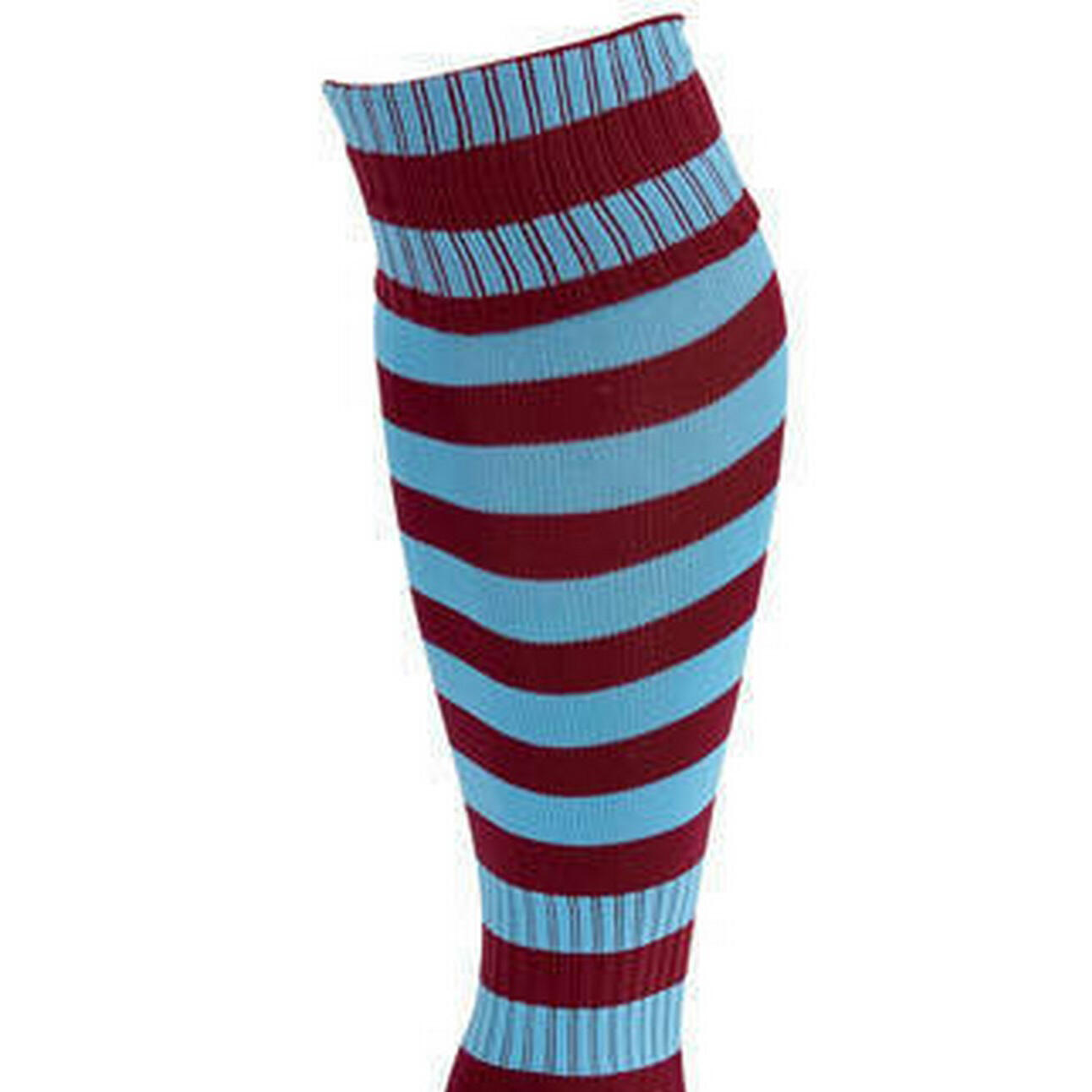 Unisex Adult Pro Hooped Football Socks (Maroon/Sky Blue) 2/2