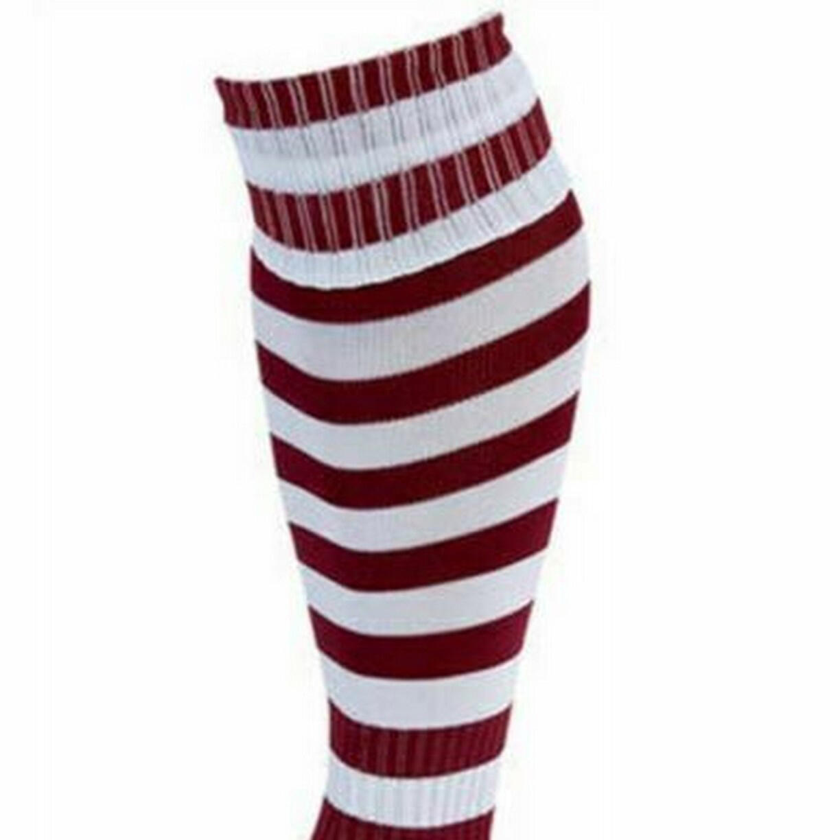 Unisex Pro Geringelte Fußballsocken für Erwachsene Damen und Herren Weiß/Weinrot 2/2