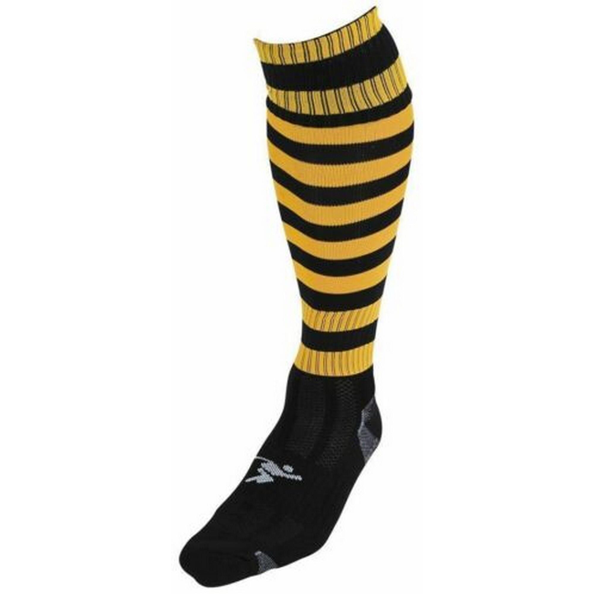 PRECISION Unisex Adult Pro Hooped Football Socks (Black/Amber Glow)