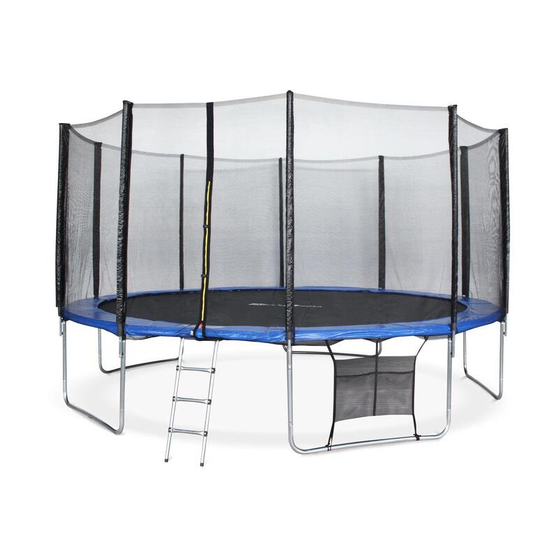 Trampoline 460cm - Neptune XXL bleu et filet, échelle, bâche, filet chaussures,