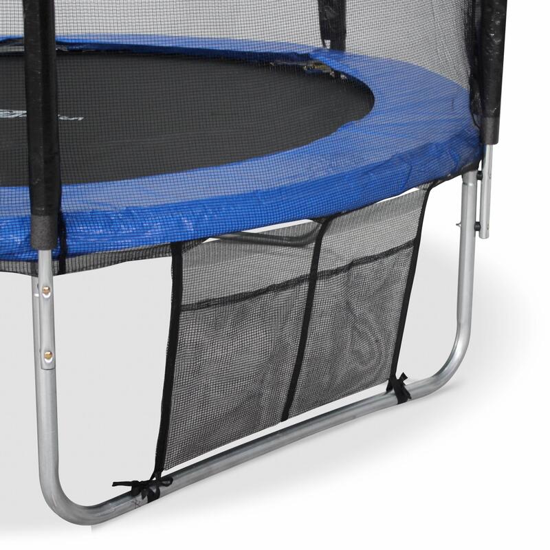 Trampoline 370cm - Saturne XXL bleu, filet, échelle, bâche, filet chaussures,