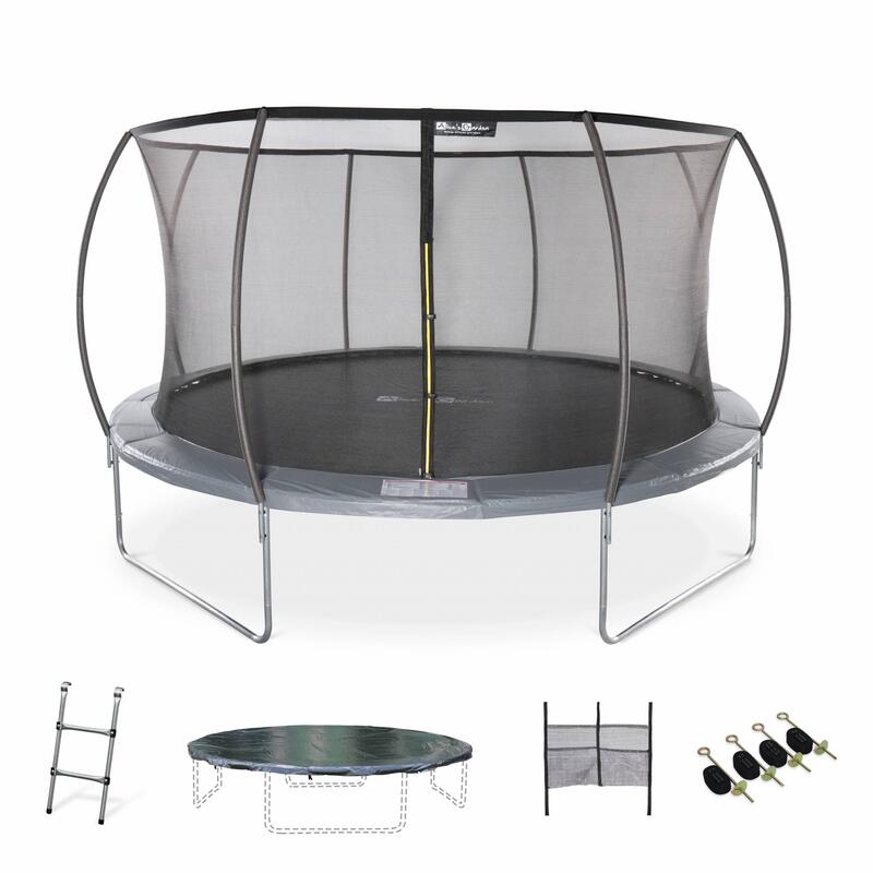 Trampolino rotondo Ø 430cm grigio - Venus Inner XXL – trampolino da giardino con