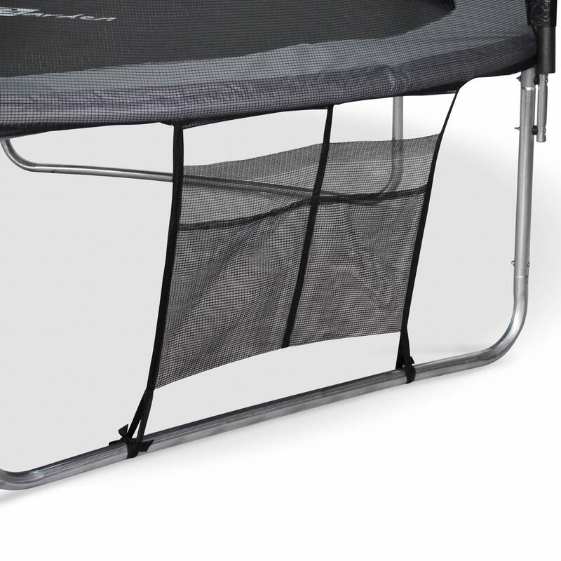 Trampoline 370cm - Saturne XXL gris, filet, échelle, bâche, filet chaussures,