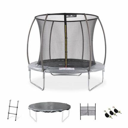 Trampoline rond 245cm gris avec accessoires - Pluton Inner XXL - 2,45 m 250 cm
