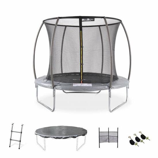 Trampoline rond 245cm gris avec accessoires - Pluton Inner XXL - 2,45 m 250 cm