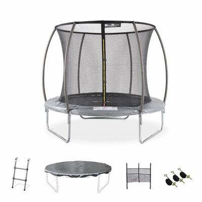 Trampolino 250cm con rete interna e pacchetto accessori. Grigio