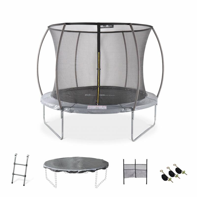Trampoline Ø 305cm - Mars Inner XXL- trampoline de jardin gris avec filet de
