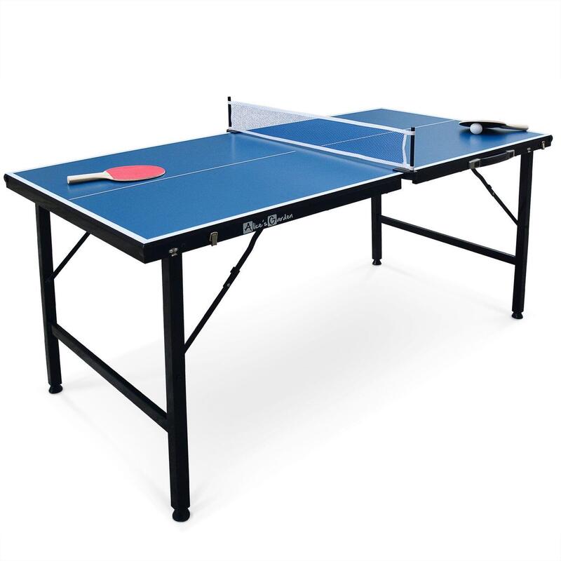 Mini tavolo da ping-pong pieghevole 150x75cm INDOOR blu, con 2 racchette e 3