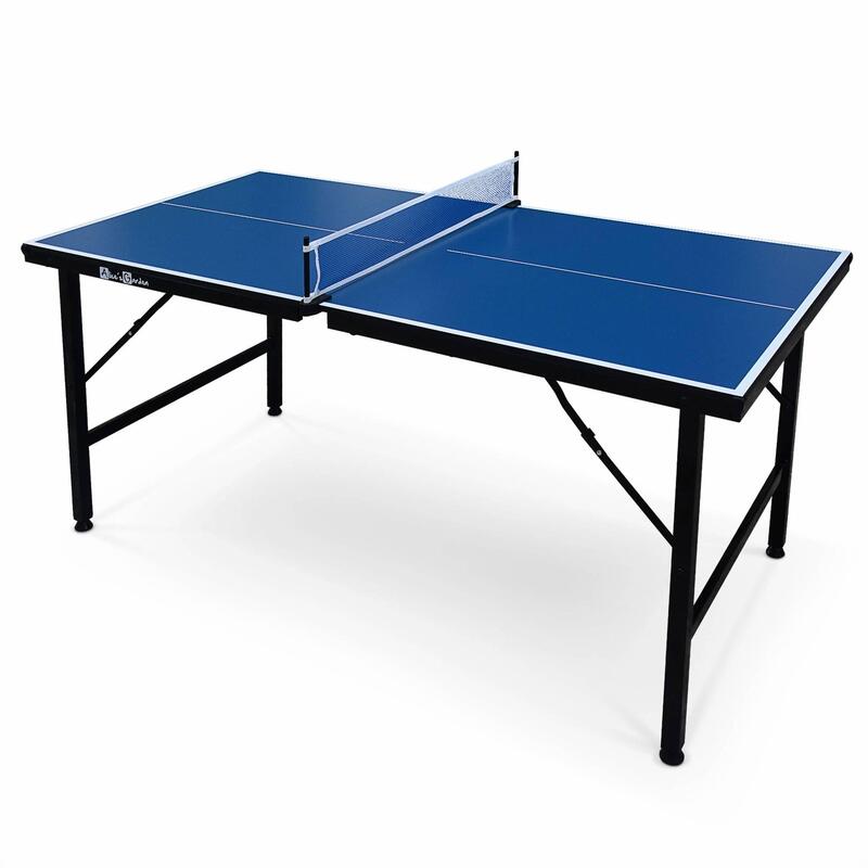 Mini table de ping pong pliable 150x75cm INDOOR bleue, avec 2 raquettes et 3