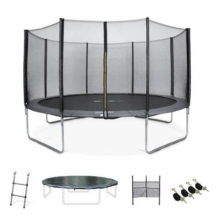 Trampoline 430cm XXL gris avec filet, échelle | sweeek