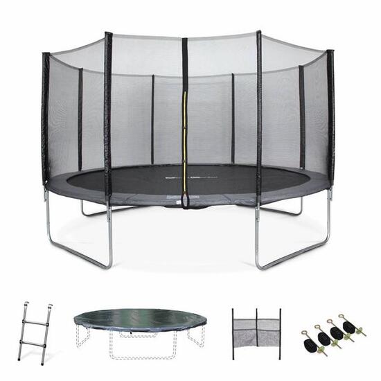 Trampoline 430cm XXL gris avec filet, échelle | sweeek