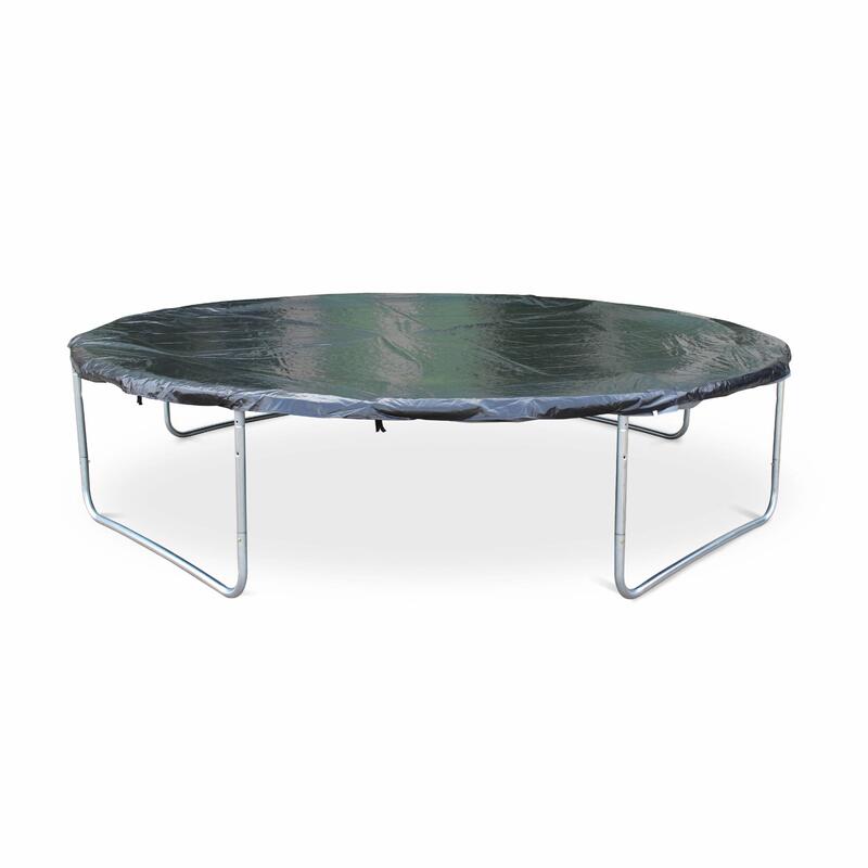 Trampoline 370cm - Saturne XXL gris, filet, échelle, bâche, filet chaussures,