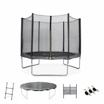 Trampoline 305cm gris avec filet, échelle, bâche | sweeek