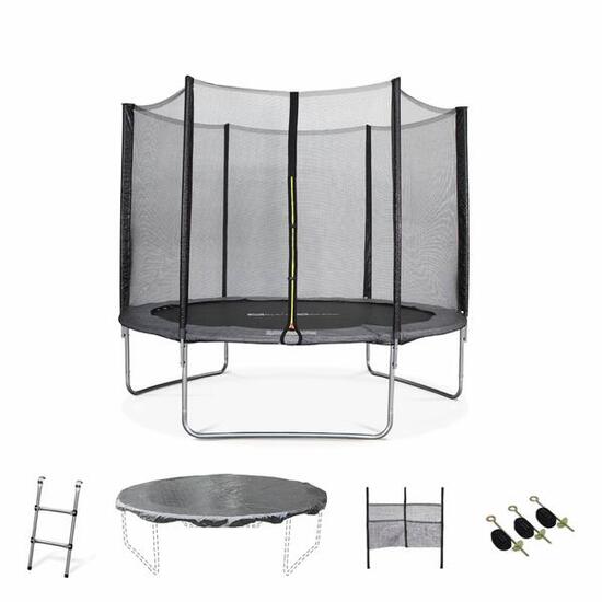 Trampoline 305cm gris avec filet, échelle, bâche | sweeek