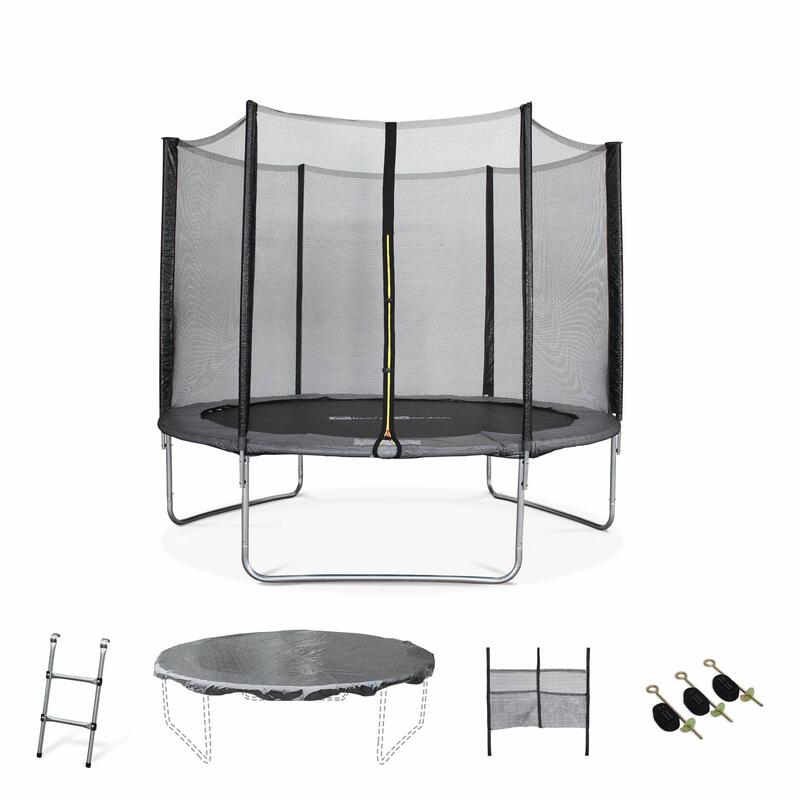 Trampoline 305cm - Mars XXL gris avec filet, échelle, bâche, filet chaussures,