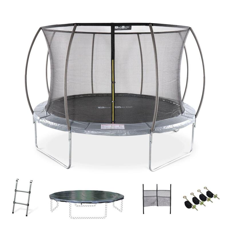 Cama elástica redonda 370 cm gris con red de seguridad interna - Saturne INNER
