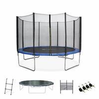 Trampoline Ø370cm - Saturne XXL bleu, filet, échelle, bâche, filet chaussures,