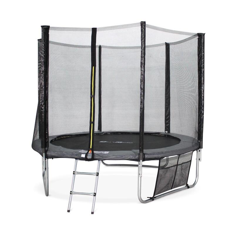 Trampoline 250cm - Pluton XXL gris avec filet, échelle, bâche, filet