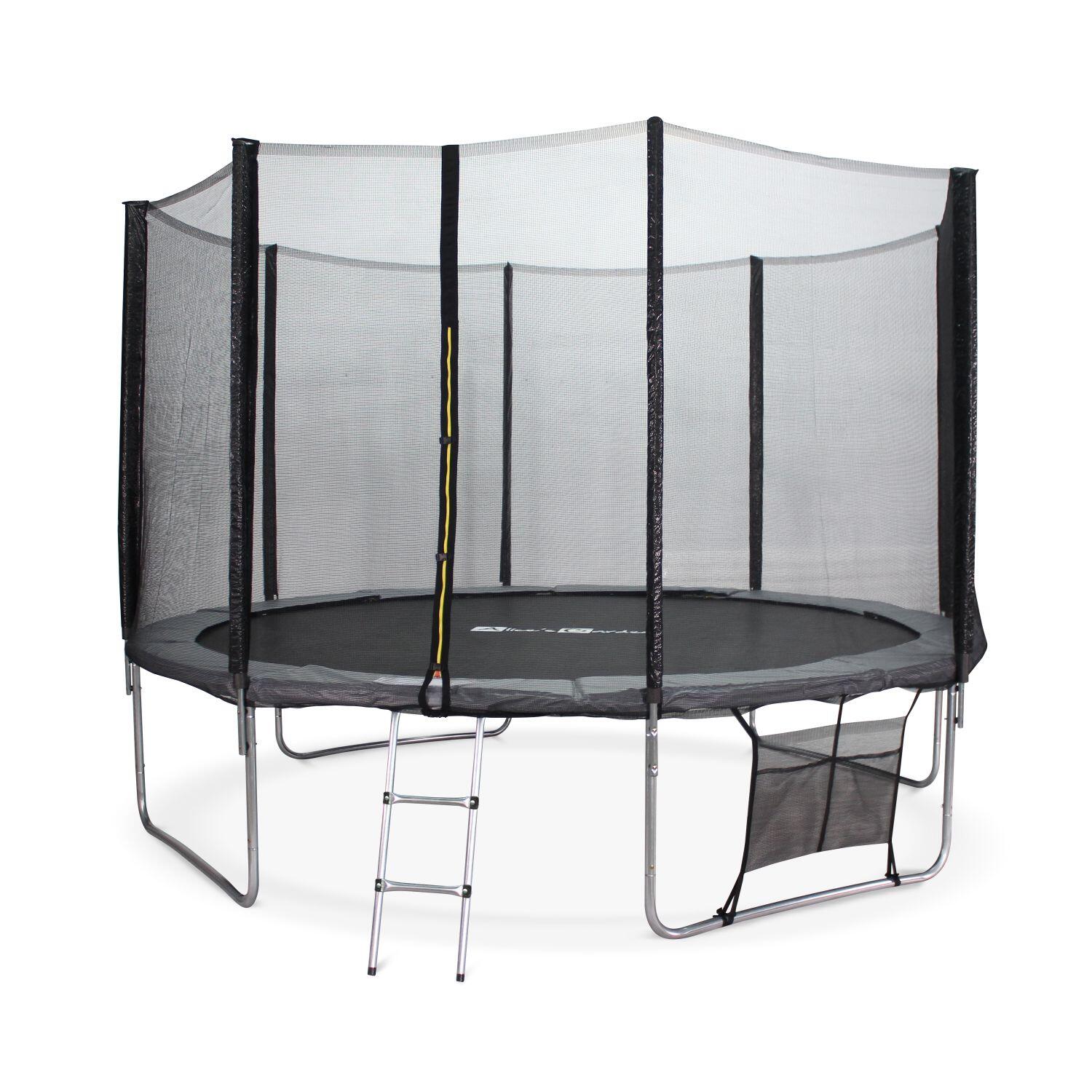 Trampoline 370cm gris, filet, échelle, bâche | sweeek 2/5