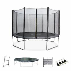 Trampoline 370cm gris, filet, échelle, bâche | sweeek