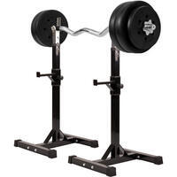 REPOSE HALTERES POUR HALTERES LONGS + SET D'HALTERES POIDS PLASTIQUE + BARRE CUR