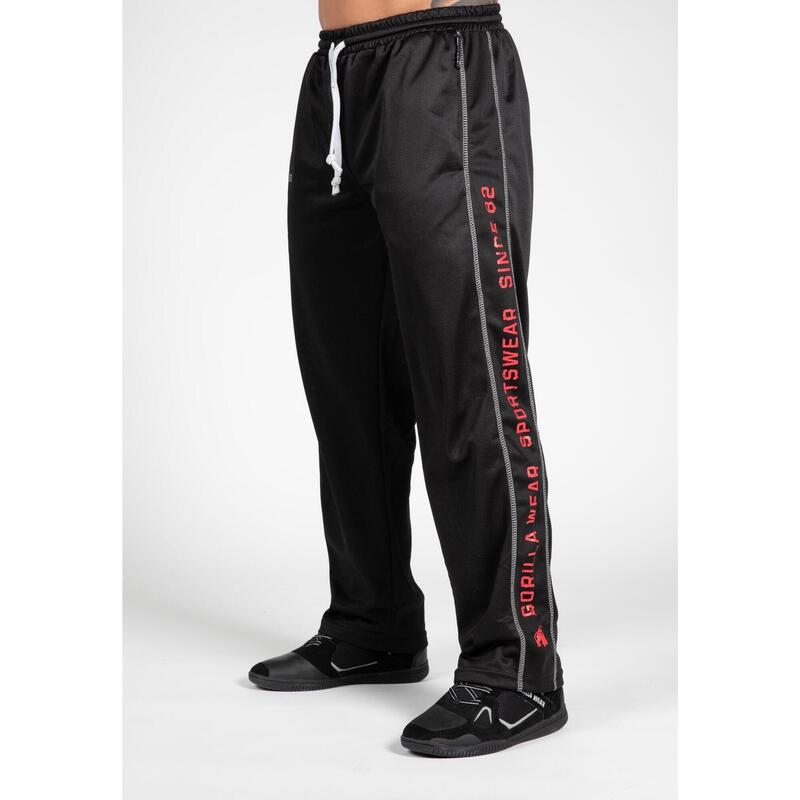 Pantalón Chándal Fitness Largo Hombre GORILLA WEAR FunctionalMesh Negro Rojo