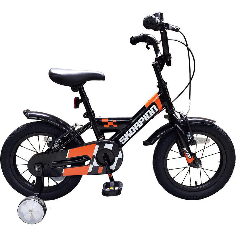 Skorpion Bruno 14In Kids Bicycle w/ Stabilisers - Black/Orange