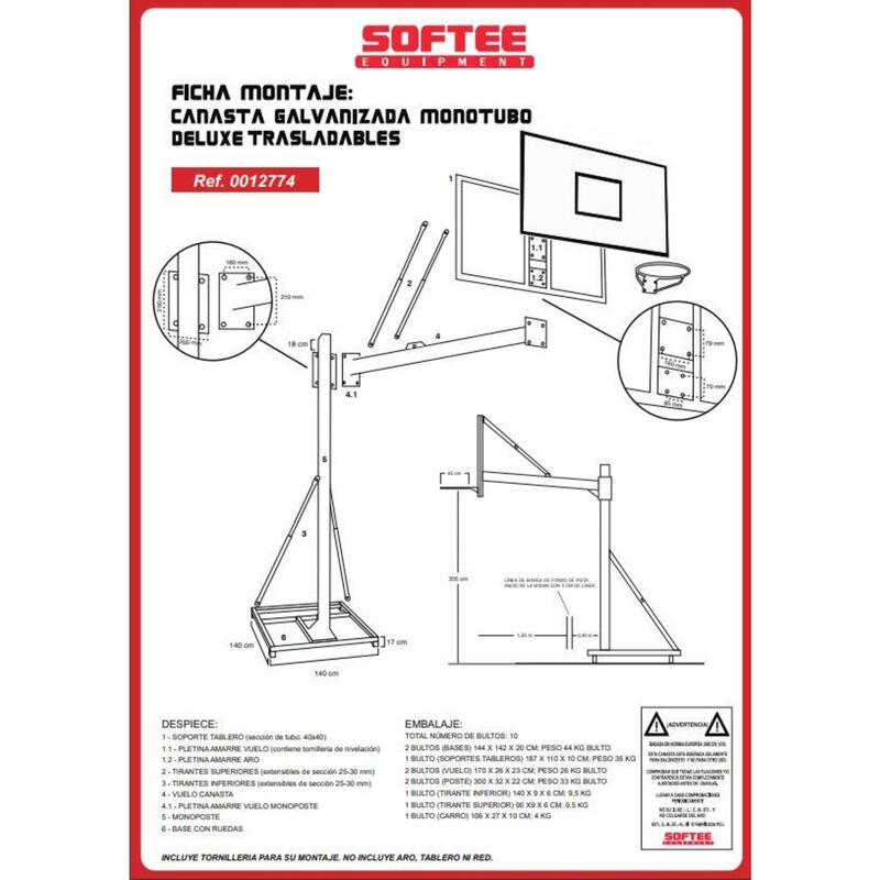 JUEGO CANASTAS GALVANIZADAS BALONCESTO DELUXE MONOTUBO TRASLADABLES SIN TABLEROS