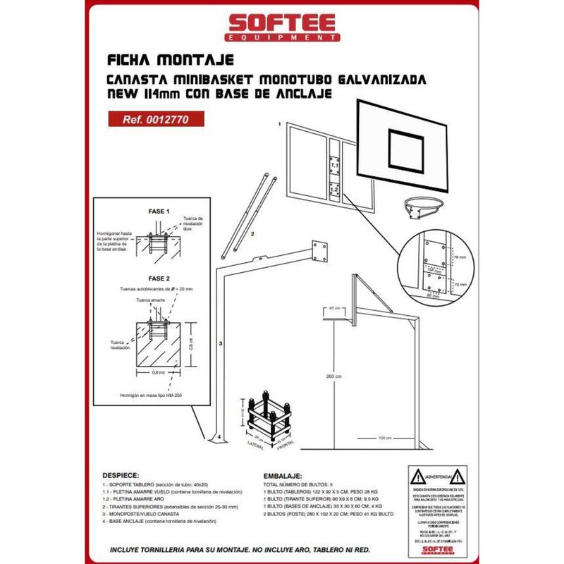 JUEGO CANASTAS MINIBASKET GALVANIZADAS NEW TUBO 114* -SIN TABLERO, NI ARO -