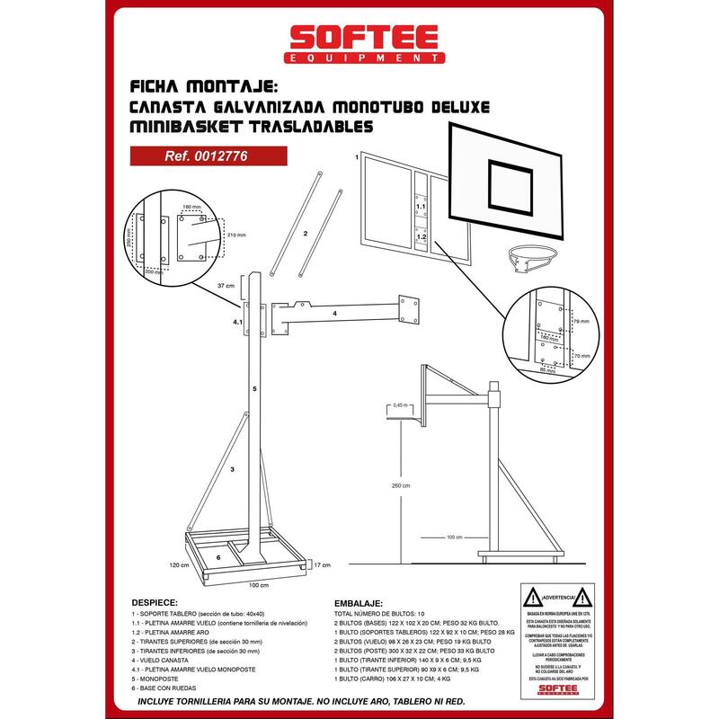 JUEGO CANASTAS GALVANIZADAS MINIBASKET DELUXE MONOTUBO TRASLADABLES SIN TABLEROS