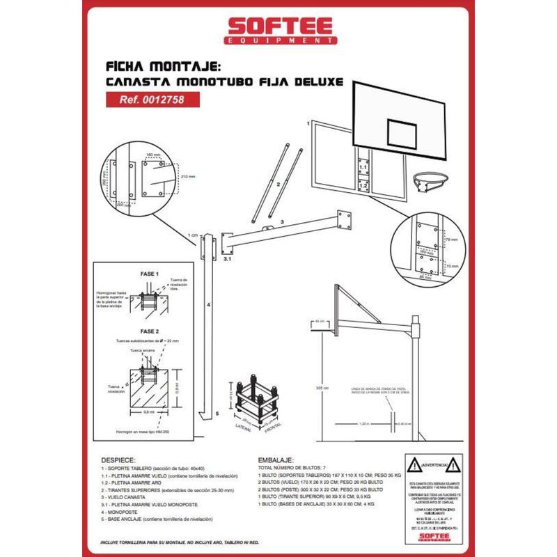 Set von 2 Einrohr-Basketballkörben mit Basis für Verankerung - ohne Brett oder R