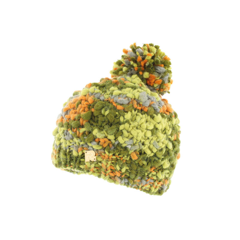 Bonnet Très Grosse Maille Chiné Tricoté Main Et Gros Pompon