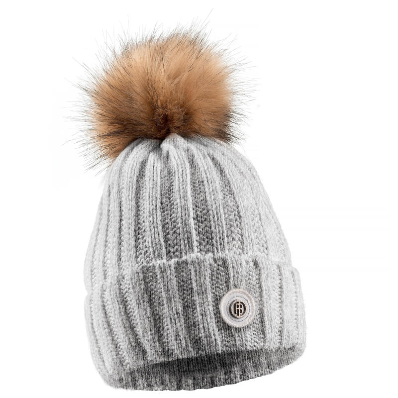 Bonnet Côtelé Avec Pompon Poivre Blanc 6182 Grey Melange Fille