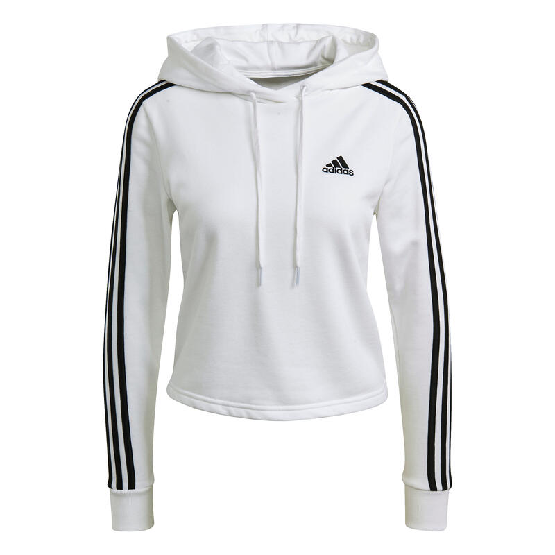 Hanorac femei adidas Essentials 3-Stripes Cropped, Alb