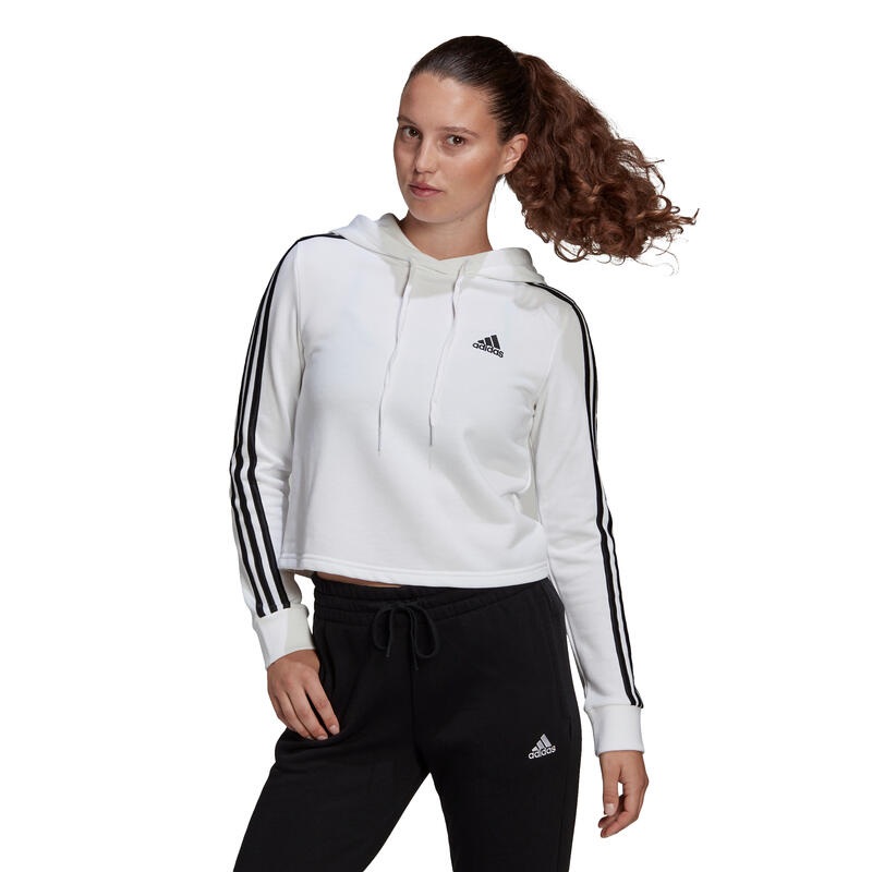 Hanorac femei adidas Essentials 3-Stripes Cropped, Alb