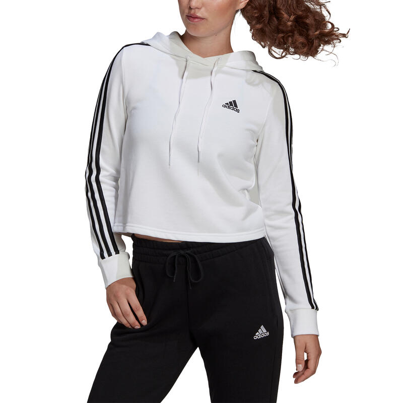 Sudadera con capucha adidas Essentials 3-Stripes, Blanca, Mujer