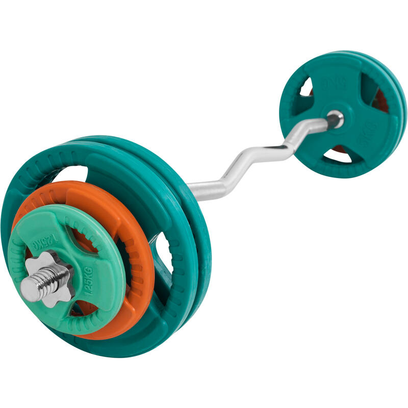 KIT 35KG AVEC POIDS EN CAOUTCHOUC GRIP ET BARRE CURL | DIAMETRE 30/31MM | MUSCUL