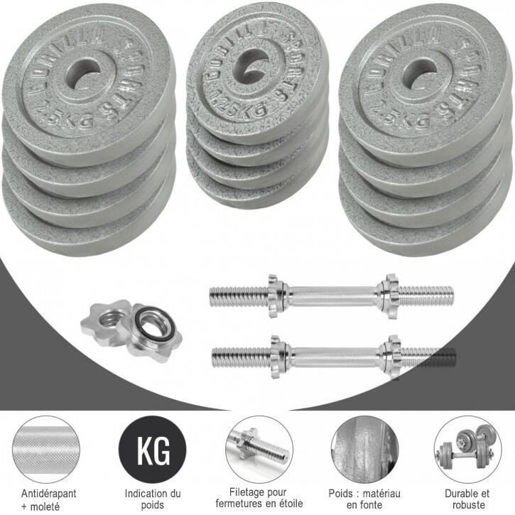 Halterset 100 kg - Gietijzer - Halters met Gewichten - Schroefsluiting 30 mm