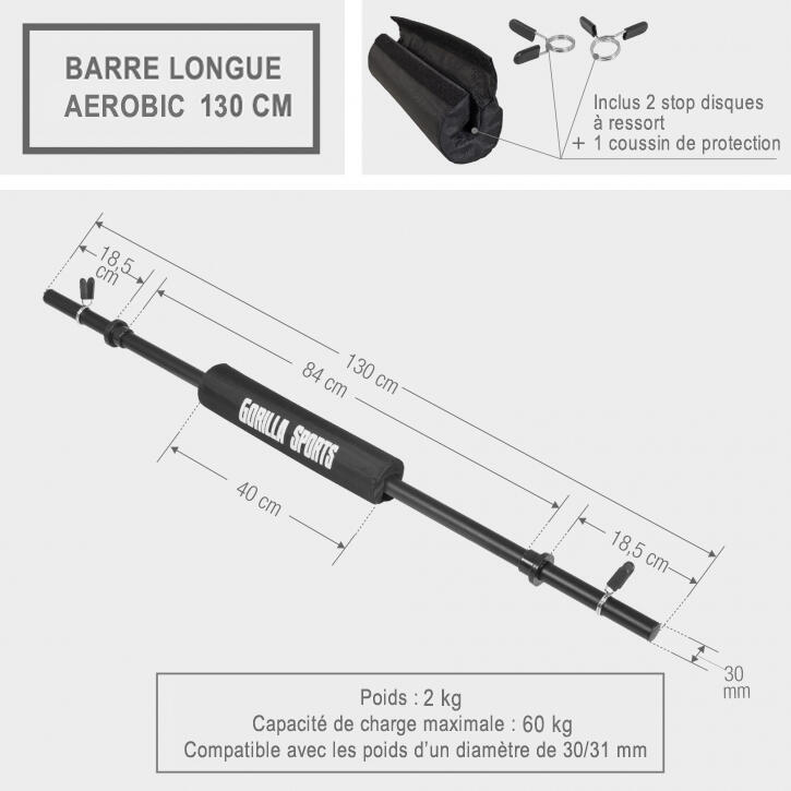 Aerobic Halterstang - 130 cm - Met Bar Pad - 30/31 mm - Veersluiting