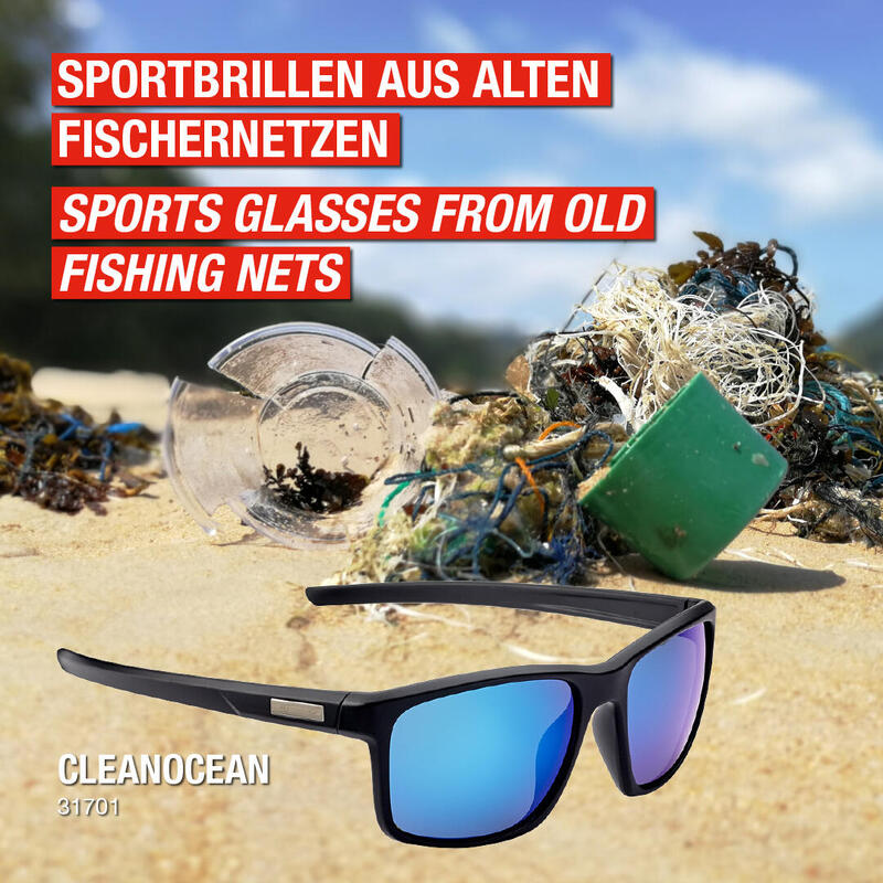 gafas recicladas de redes de pesca deportivas Cleanocean 1 negro rojo