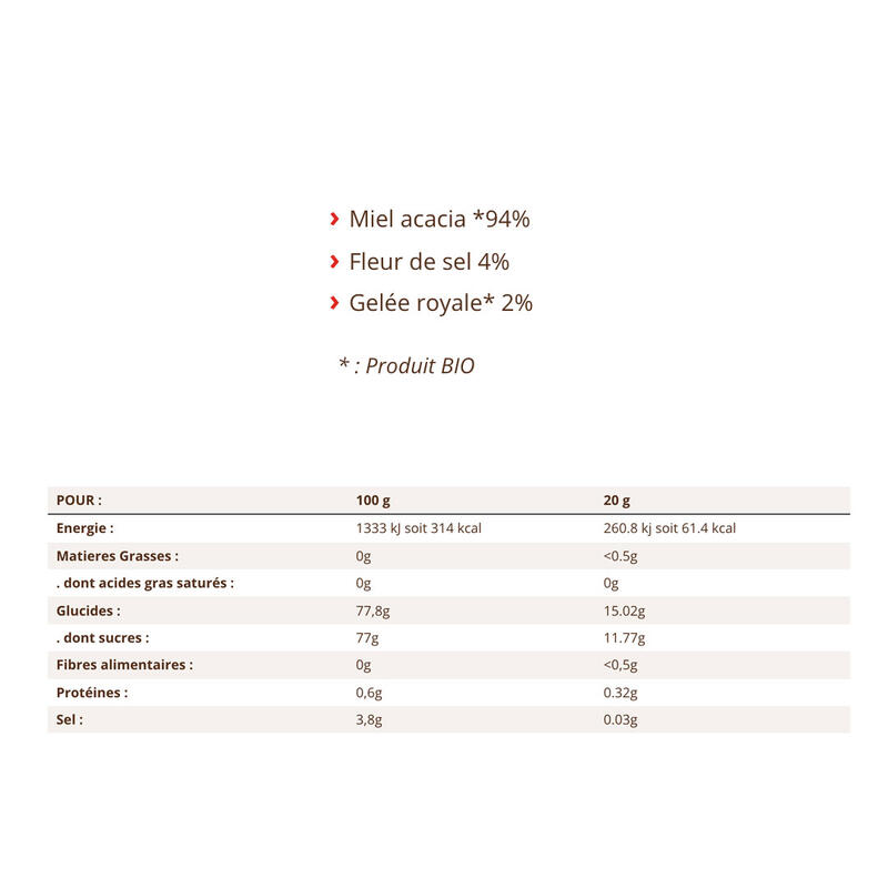 RECHARGE GELS ENERGETIQUES BIO SALÉ - MIEL GELEE ROYALE FLEUR DE SEL