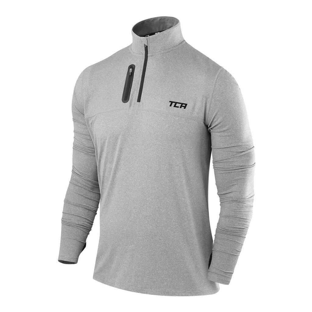 Men's Fusion Long Sleeve Half Zip Running Gym Top - Castlerock Grey 1/5