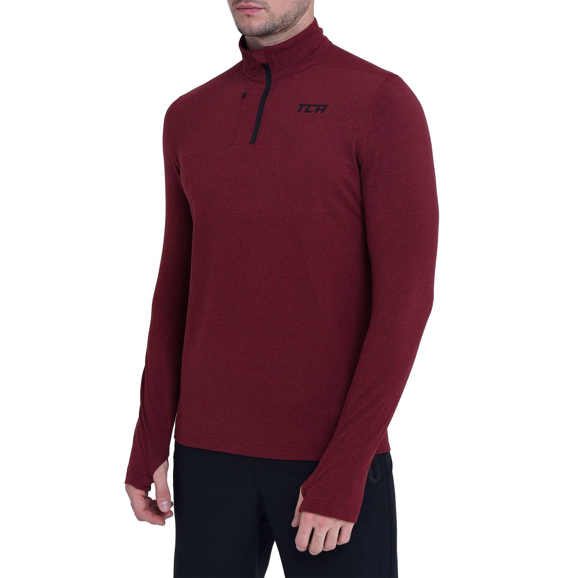 Men's Fusion Long Sleeve Half Zip Running Gym Top - Power Red 1/5