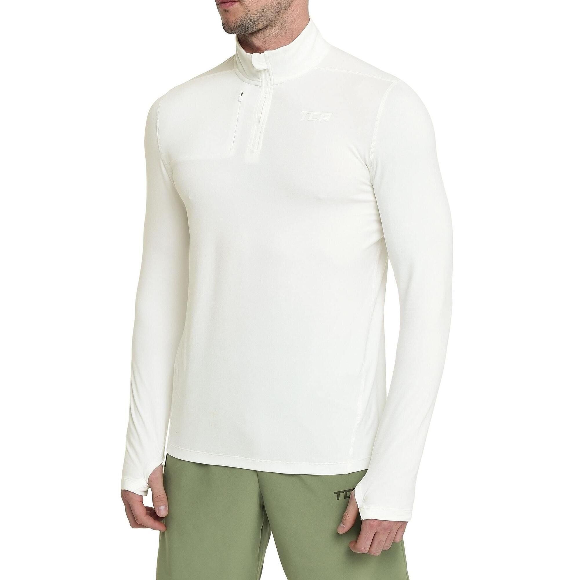 TCA Men's Fusion Long Sleeve Half Zip Running Gym Top - Cloud White