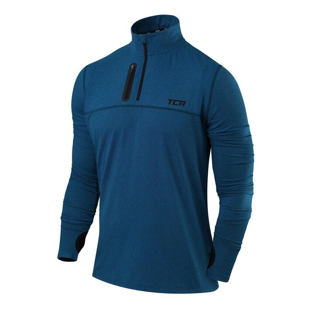 TCA Men's Fusion Long Sleeve Half Zip Running Gym Top - Navy Marl/Navy Marl